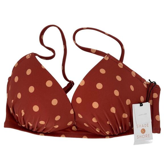 Shade & Shore Bikini Top Size 34C Mahogany Polka Dot Swim Lightly Lined - Picture 1 of 9